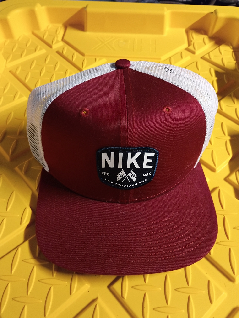 Nike Maroon and White Mesh Patch Trucker Hat